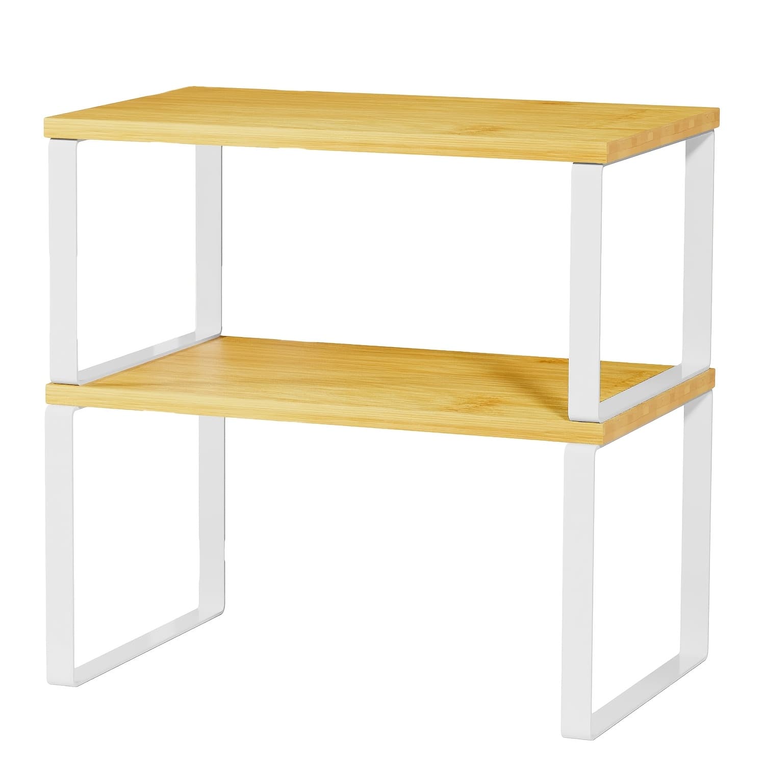 TEMU White And Natural Short Spice Racks, 2 Pack Cabinet Shelf Organizers, Stackable Expandable Kitchen Counter Riser For Pantry Cupboard Storage, Home And Kitchen