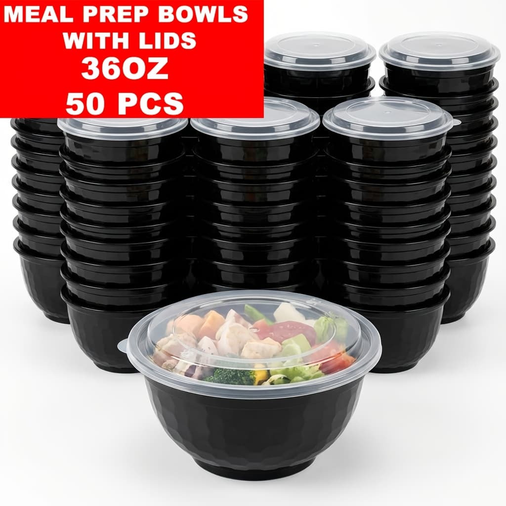 TEMU 50pcs 36oz Meal Prep Bowls With Lids, Disposable Containers With Clear Covers For Noodles, , Salad
