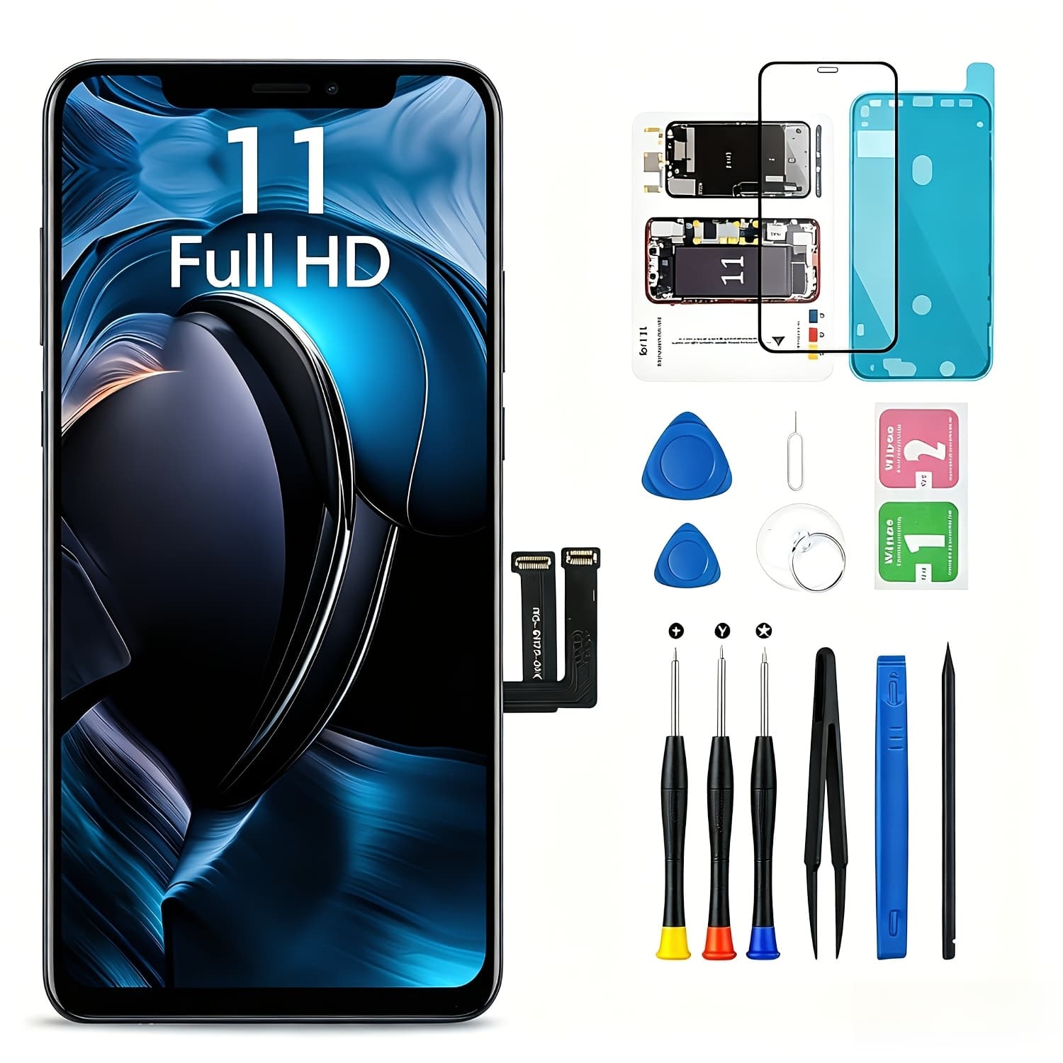TEMU For Iphone 11 Screen Replacement, Touch Digitizer Replacement With Repair Tool Kit + Magnetic Screw Pads + Screen Protector + Frame Adhesive (black)