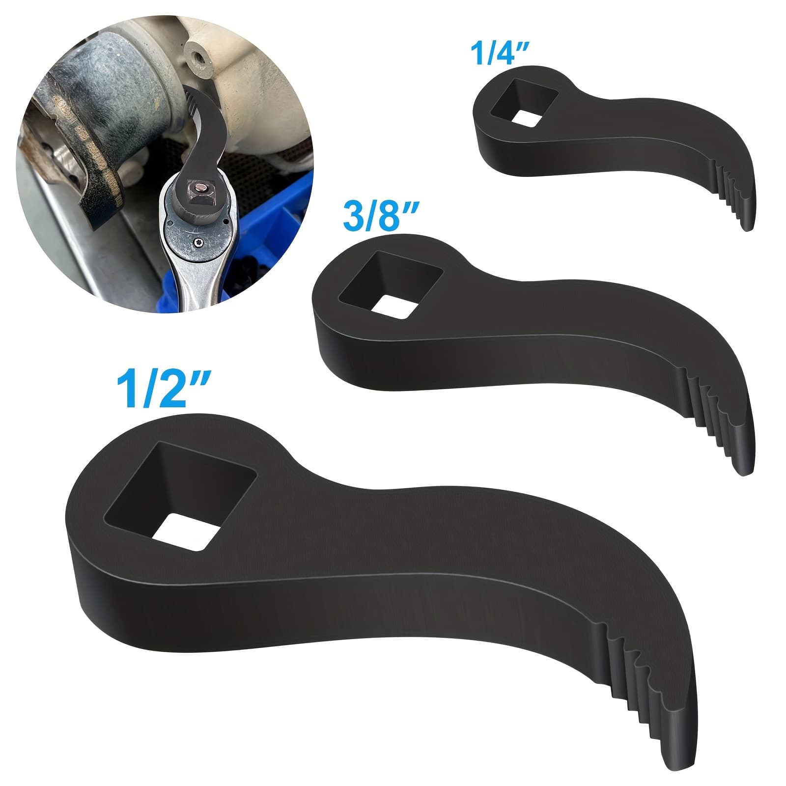 TEMU 3pcs Adapter Head, Metal Pry Bar Wrench Adapter, 1/2", 3/8", 1/4" Drive Sizes, Non-adjustable Extension, Compact Horn Type Half Shaft Removal Tool For Car Repair