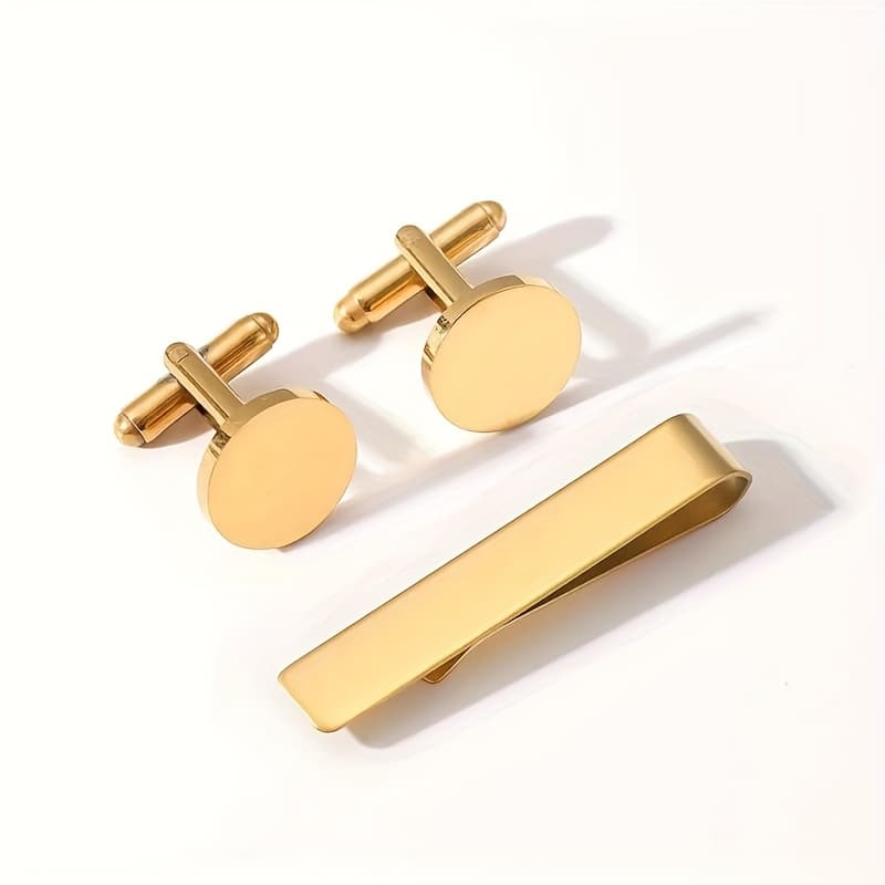 TEMU 1 Set Of Customized Personalized Laser Engraved Stainless Steel Tie Clip, Cufflinks - Fashionable Suit Mirror Polished Tie Clip Cufflink Set - For Groom Clothing Accessories Customized Set