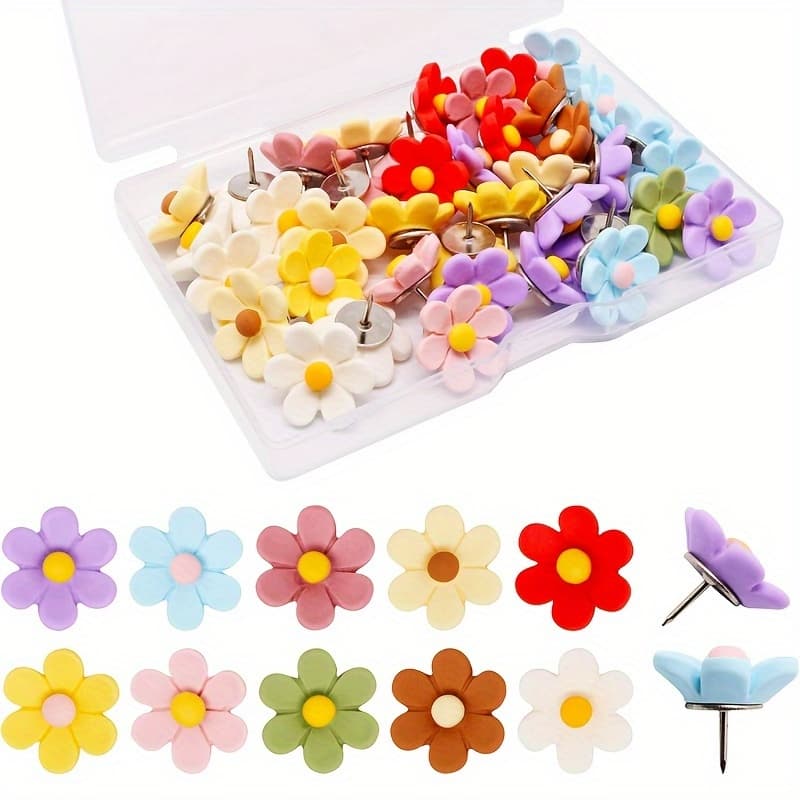 TEMU 20 Flower Thumbtacks, Multi-functional Office Desk Accessories Cork Board Thumbtacks Office Desk Decoration