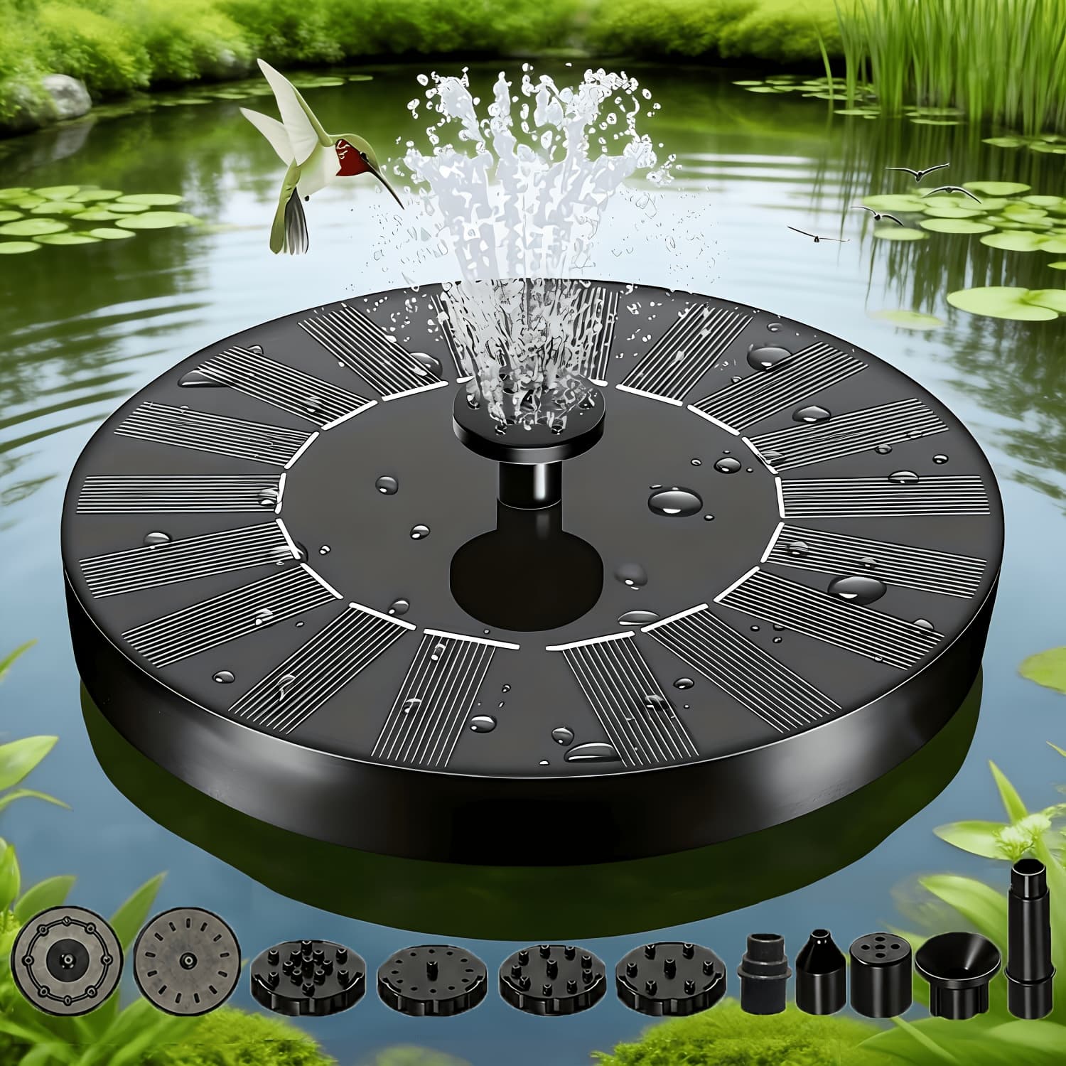 TEMU Outdoor Solar Fountain With Interchangeable Nozzles, Suitable For Bird Baths, Gardens, , Swimming Pools, And Outdoor Space Decoration, Solar-powered Floating Fountain Pump (ip65 Rated)