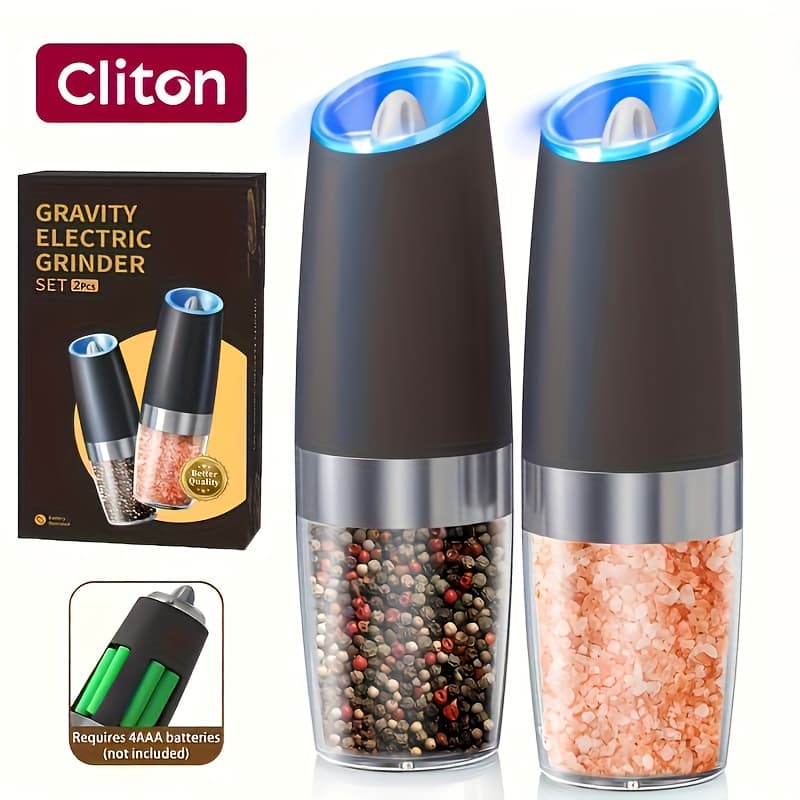 TEMU 1pc/2pcs Electric Salt And Pepper Grinder Set With Led Lights - Large Capacity, Gravity-driven Mechanism, Options (red/)