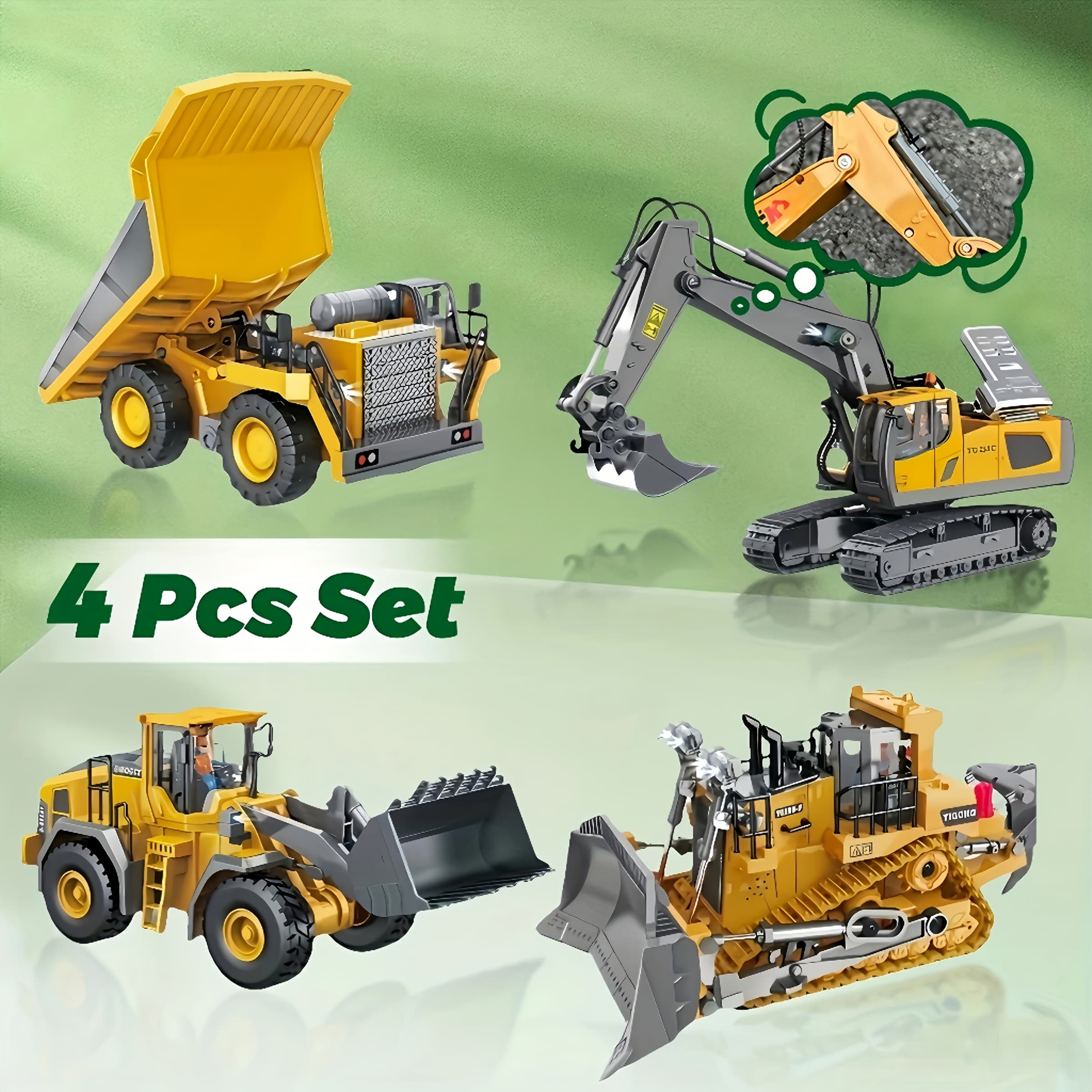 TEMU 2pcs/3pcs/4pcs Set Remote Vehicle Set, 2.4g 11-channel Remote Control Excavator Dump Truck Bulldozer Alloy Plastic Engineering Vehicle Remote Control Construction Toy Car Set