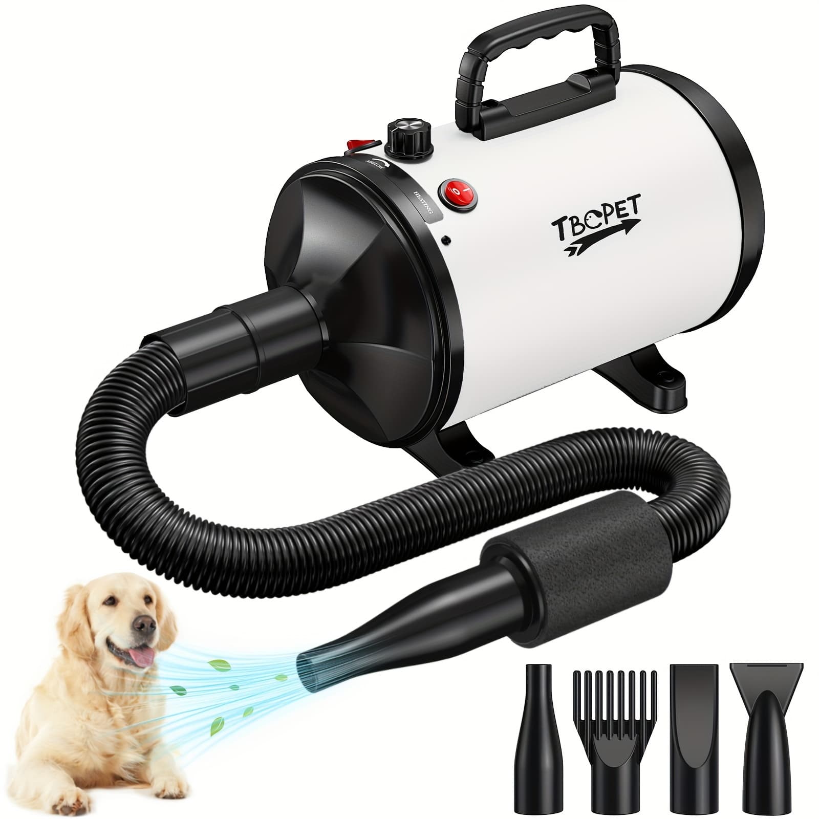 TEMU Pet Hair Dryer, 5.2hp/3800w Dog Grooming Dryer With Adjustable Speed And Temperature Blow Dryer, Pet Dryer With 4 Nozzle - And Clean