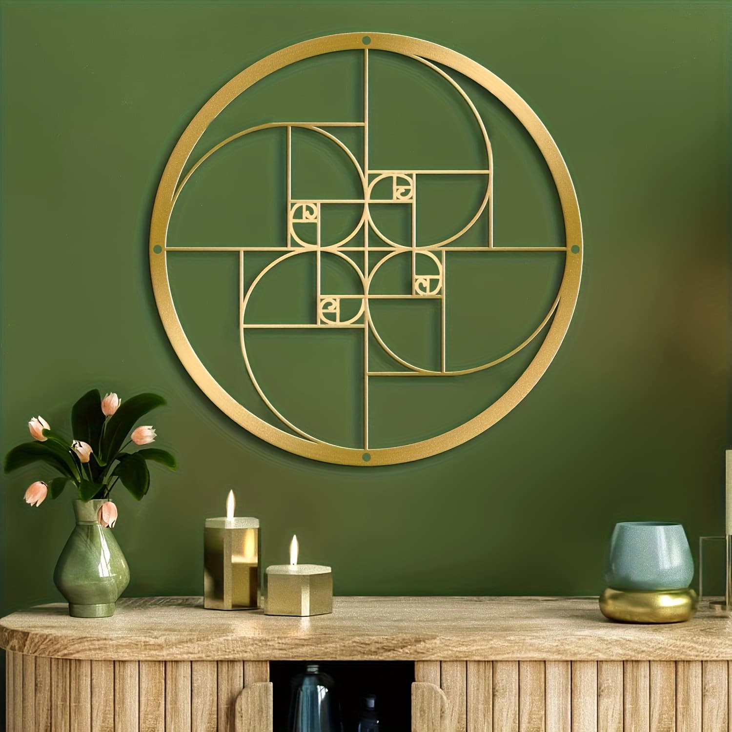 TEMU Spiral Metal Wall Art - Golden Mathematical Inspired Decoration, Suitable For Living Room, Office, Outdoor And Indoor Space Wall Sculptures