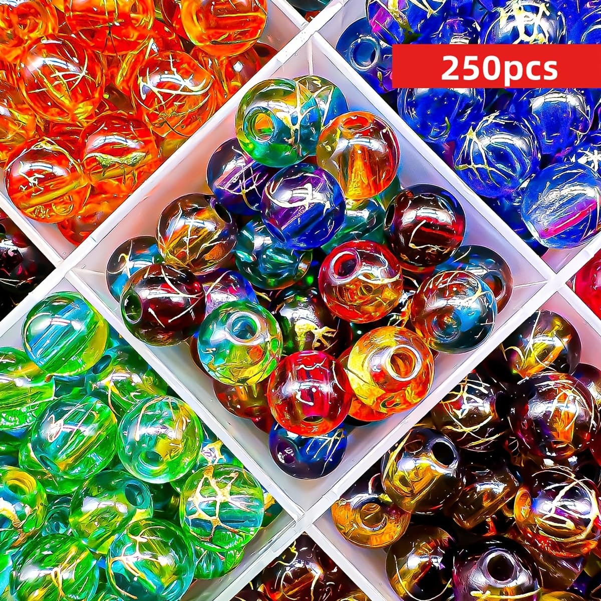 TEMU 250/125pcs 8mm Random Bicolour Stripe Round Colorful Acrylic Beads For Jewelry Making Diy Couple Bracelets Necklace Unique Phone Chain Handmade Craft Supplies