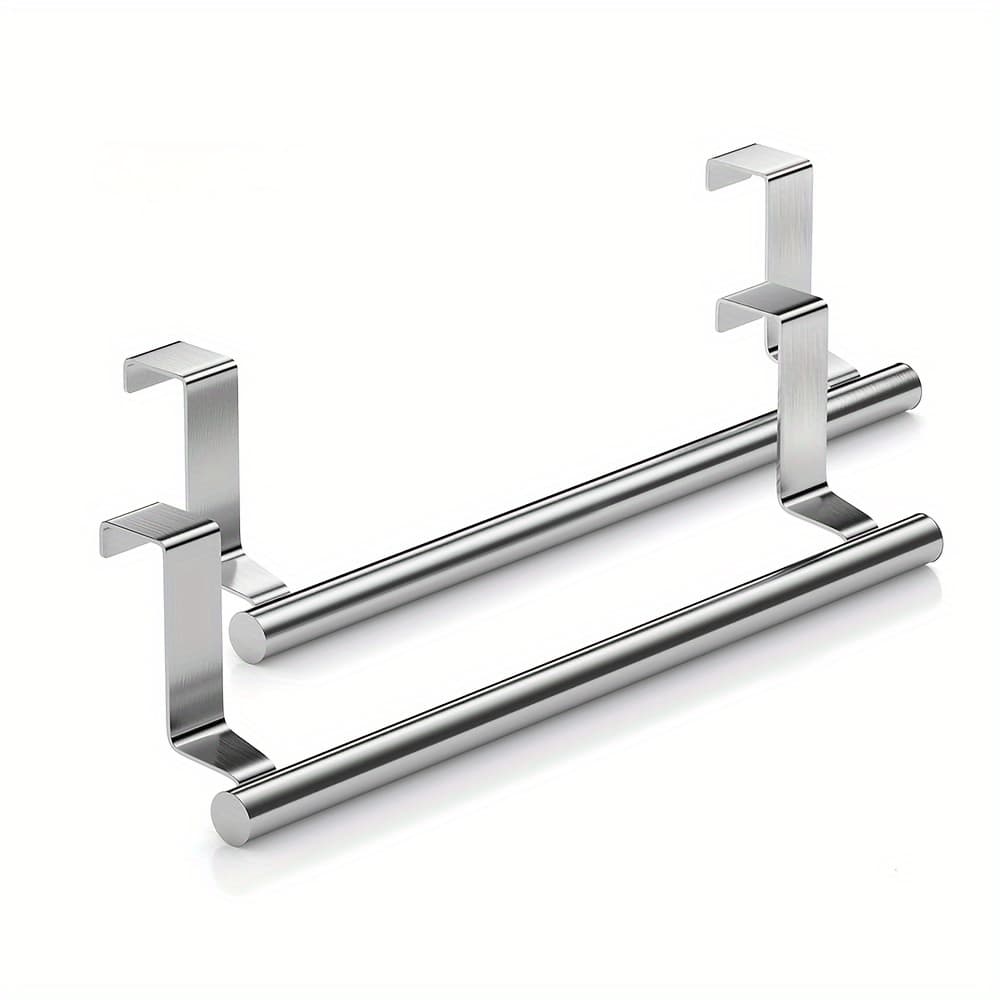 TEMU Set Of 2 Stainless Steel Towel Racks That Doors, Suitable For Kitchen And Bathroom Cabinets, Designed For Hanging Towels