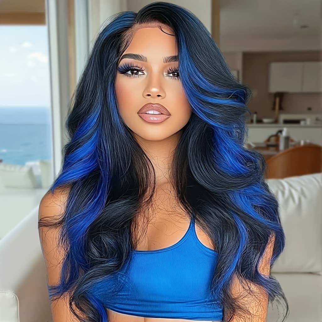 TEMU 24inch Blue Balayage Wig Heat Resistant Concert Street