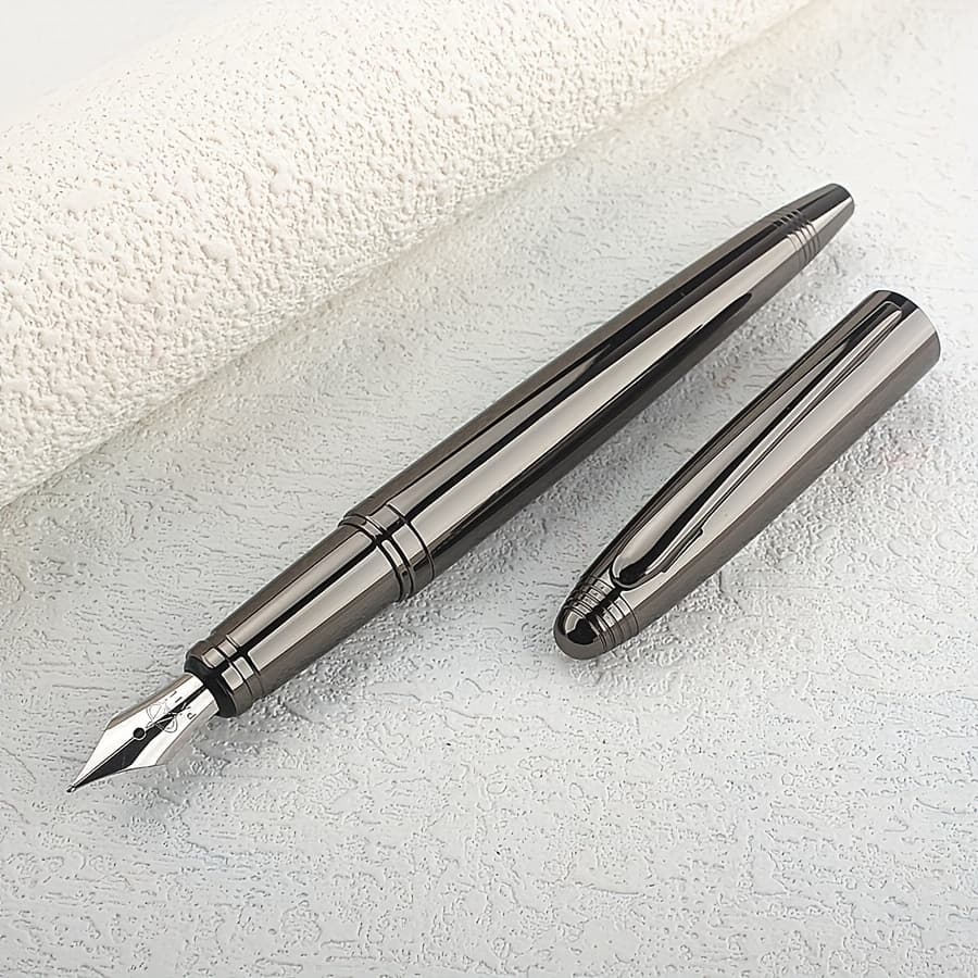TEMU Gray Fountain Pen - Elegant Writing Instrument With Medium Nib, , For Office & Stationery Use