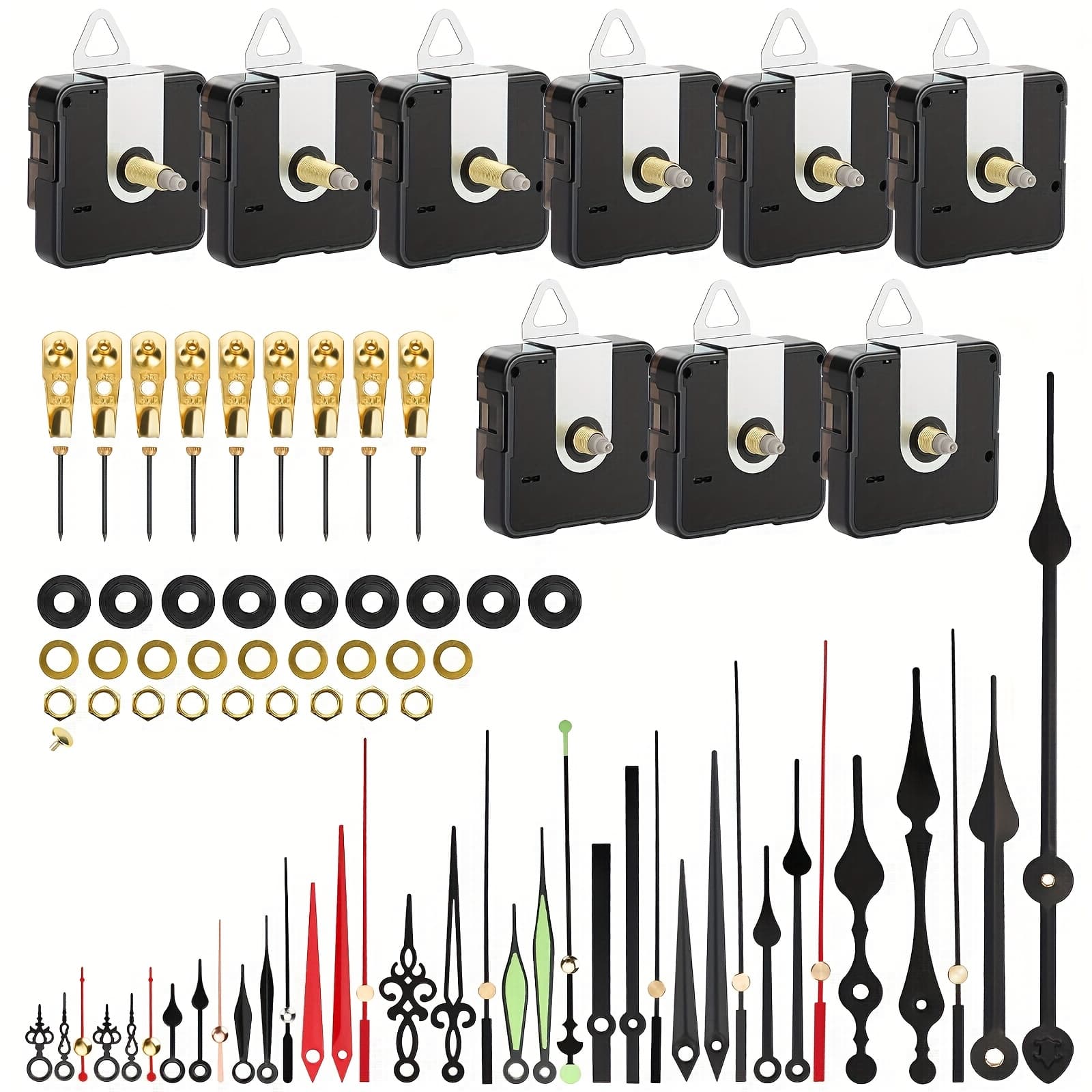 TEMU 9pcs Quartz Clock Movements Kit, 12 Pairs Different Clock Hands Parts For Diy Wall Clock Repairing And Handicrafts, Gift