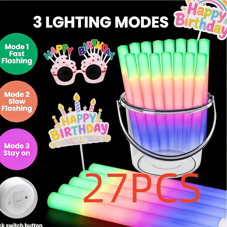 TEMU 27/30 Led Foam Glow Sticks, Flashing, Party Light-, Suitable For Weddings, Birthdays, Graduation , Christmas And Other Parties Or Game Activities, Camping Party Outdoor Lighting Glow Sticks