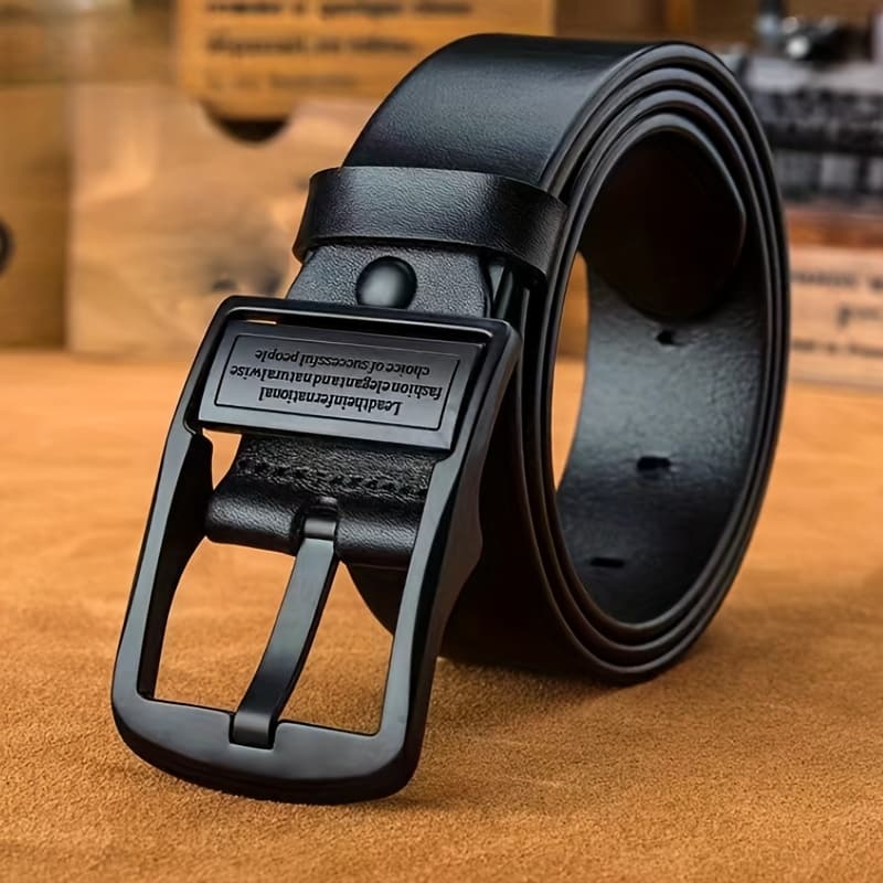 TEMU Men's Belt, Black - Adjustable Vintage Reversible Design, Durable , Suitable For Business And Casual Occasions, Business Casual Belt | Classic Belt Design | Durable Belt