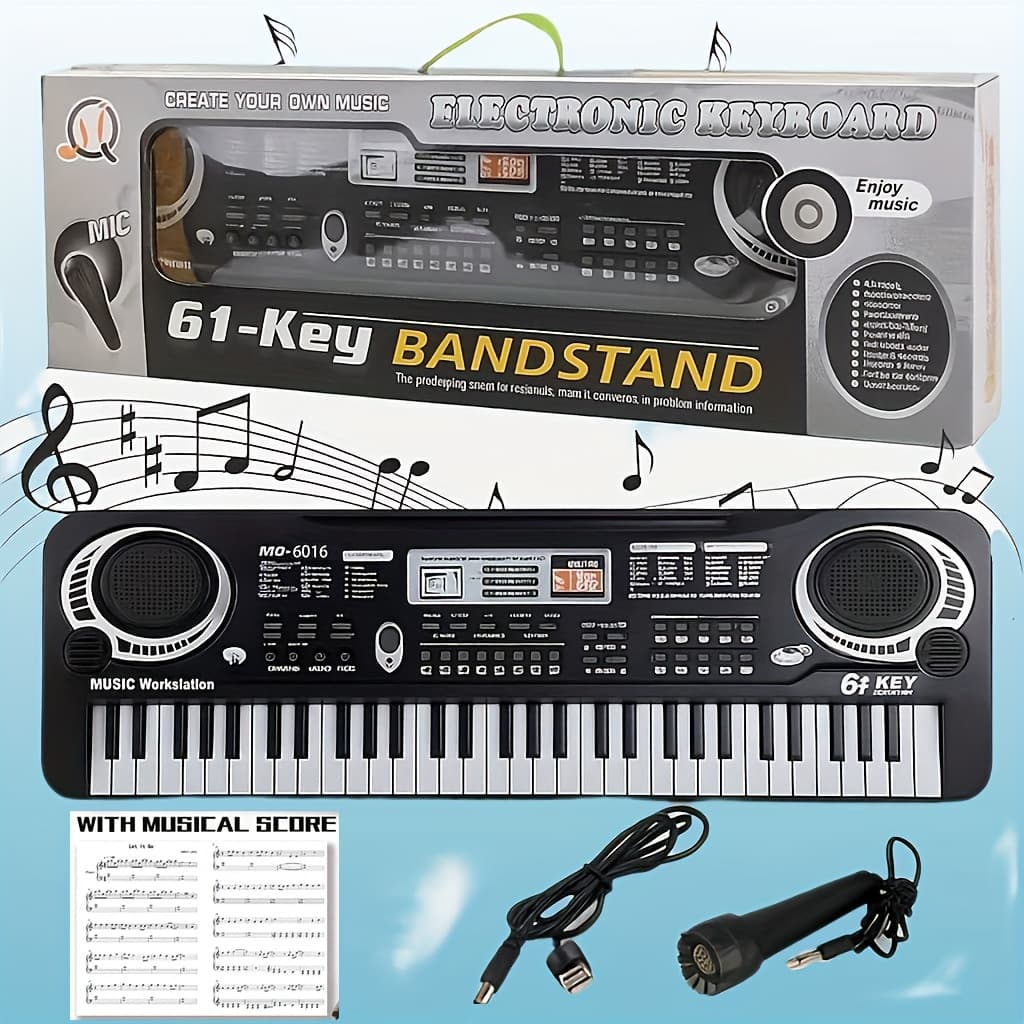 TEMU Portable 61-key Electronic Piano With Usb Power & Integrated Mic - Ideal For Beginners, Home Practice And Professional