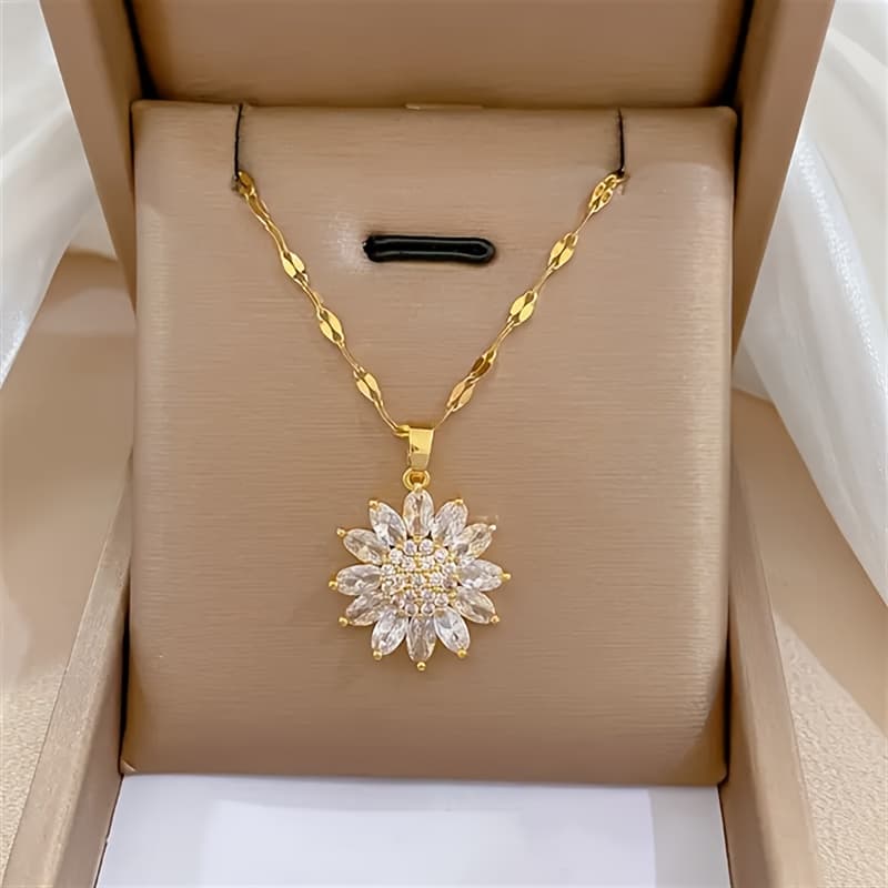 TEMU Sunflower Pendant Necklace | Exquisite Sweater Chain Bone Chain Jewelry, Suitable For Women' Wear | A Gift For Lovers