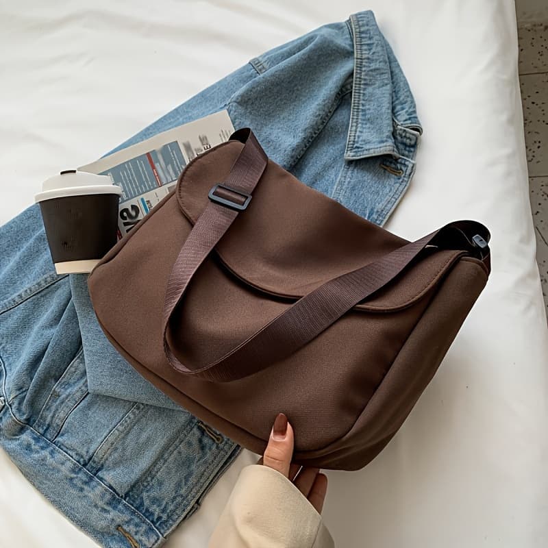 TEMU Large-capacity Thick Nylon Crossbody Bag With Zipper, Magnetic Snap Button, Adjustable Shoulder Strap, Lightweight Foldable Fabric Bag