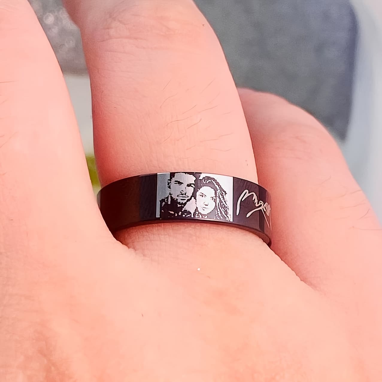 TEMU [customized] Fashionable Personalized Stainless Steel Ring - Customized Carving, Durable, Ideal Birthday, Anniversary Or Wedding Gift For Him Or Her