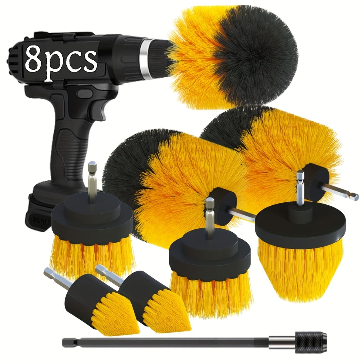 TEMU 8pcs Drill Brush Accessory Kit, Car Polishing Pad, Cleaning Brush, Multifunctional Cleaning Kit, Suitable For Car Detail Cleaning And Maintenance - Universal
