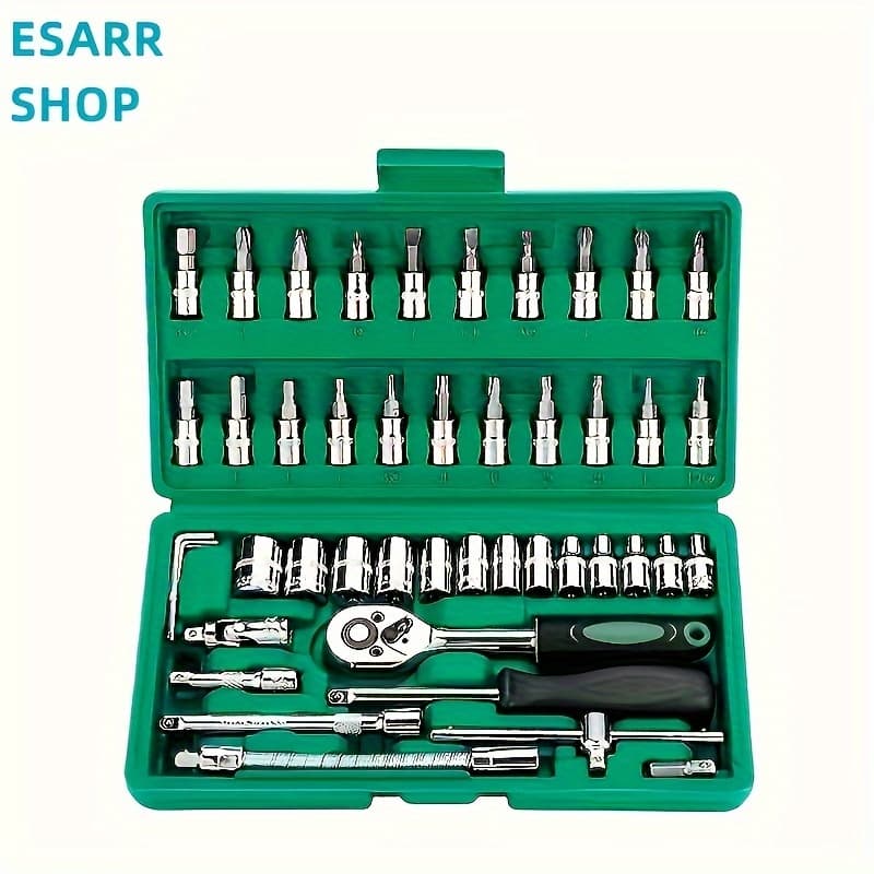 TEMU 46pcs 1/4" Drive Socket Ratchet Wrench Set With Storage Case, With Reversible Ratchet, Includes Metric Socket Set And Extension For Automotive Repair And