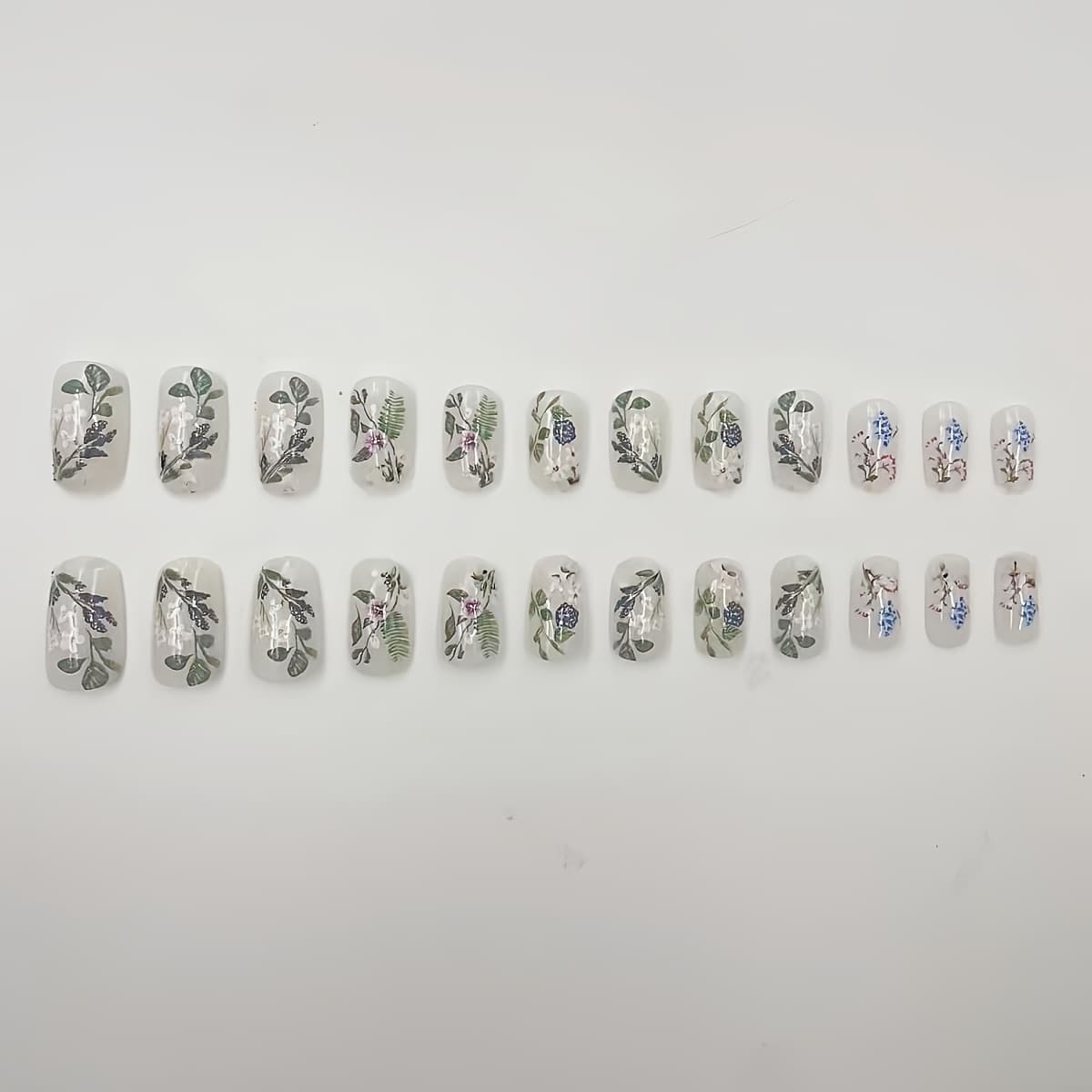 TEMU 24pcs Short Square Press-on Nails, Floral , Glossy Bright Oil Sense -on Faux Nails, With Jelly Glue And Nail File, Perfect For Daily Wear For And Women
