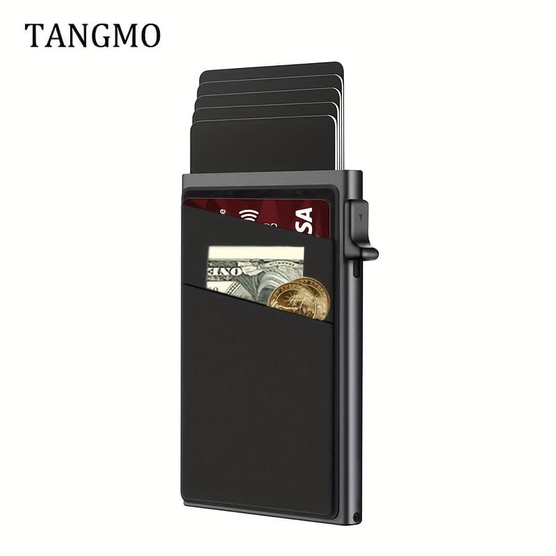 TEMU Men's Minimalist Rfid Blocking Wallet With Automatic Pop-up Credit Card Holder, Acrylic Business Card Case - Ideal Gift For Men, Card Holder Wallet, Suitable For Women
