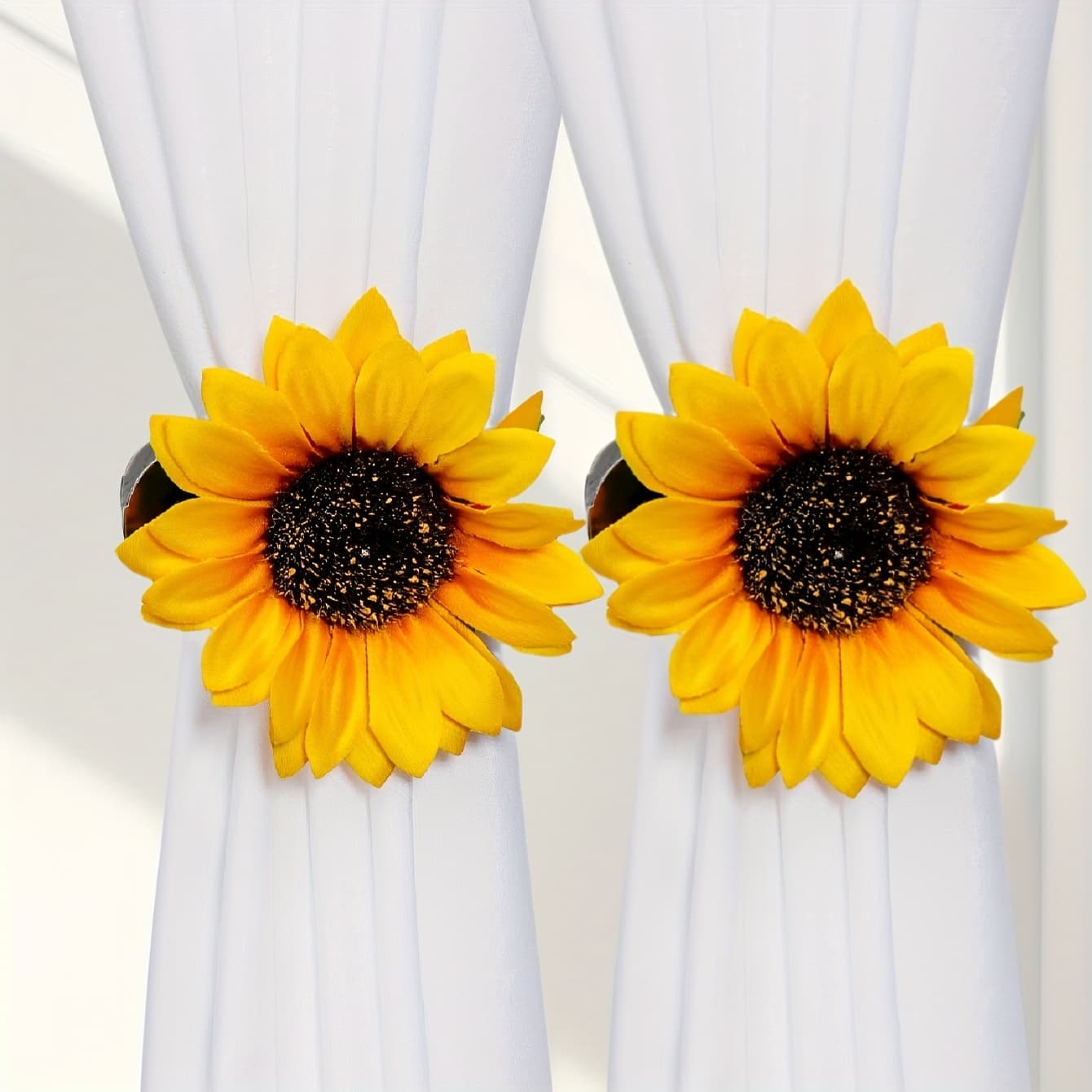 TEMU 2pcs/1pc Sunflower Decorative Curtain Tiebacks, Door Curtain Café Curtain Decorative Clips, Sheer Curtain Clips, Practical Artificial Flower Gift For Birthday And Graduation