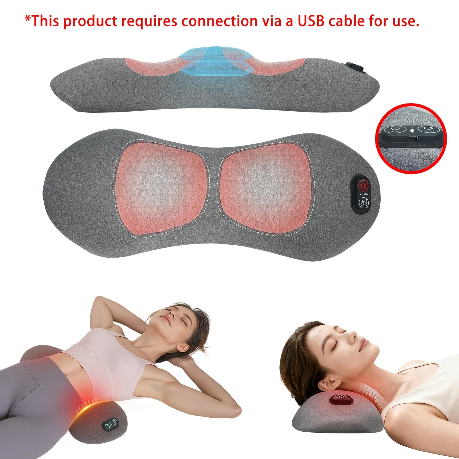 TEMU 3-in-1 Lower Back Pillow With Heat, Vibration & , For , Ideal For Office Workers And Drivers,, Hsa/fsa Eligible