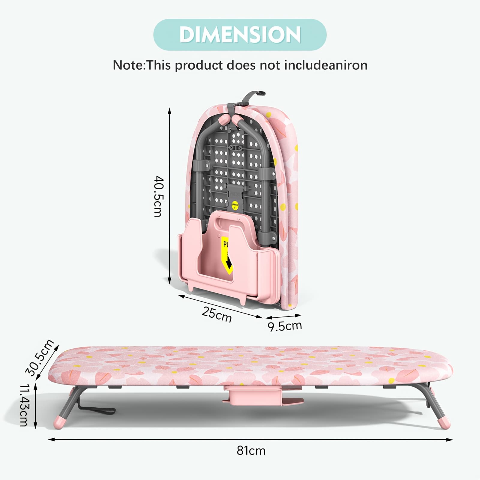 TEMU Small Ironing Board With Iron Holder, Compact Ironing Board With Non-slip Feet, Portable Tabletop Ironing Board With Cover For Small Spaces And Travel, Pink