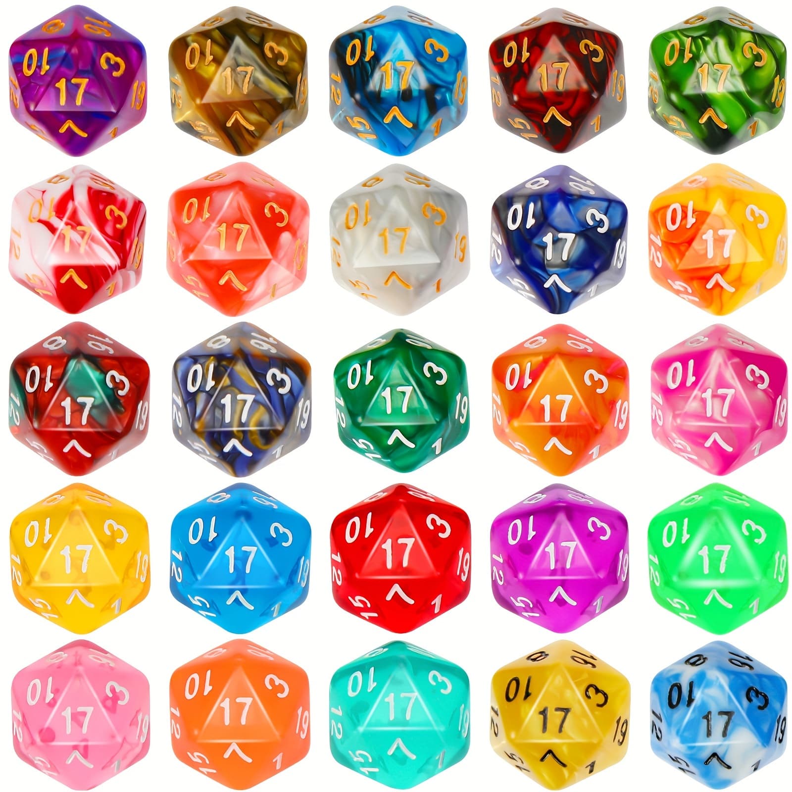 TEMU 200pcs Polyhedral Dice Sets With Black Pouch Compatible With Rpg Mtg Tabletop Role Playing Table Games Multi Colored Assortment (20 Sided Style)