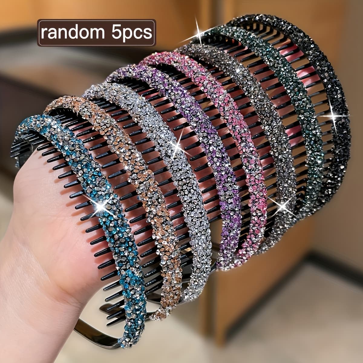 TEMU 5pcs Random Sparkling Hair Bands With Teeth For Fit - Multicolor Headpieces For Women &, Parties, Weddings, , - Elegant/cute Anime & Accessories