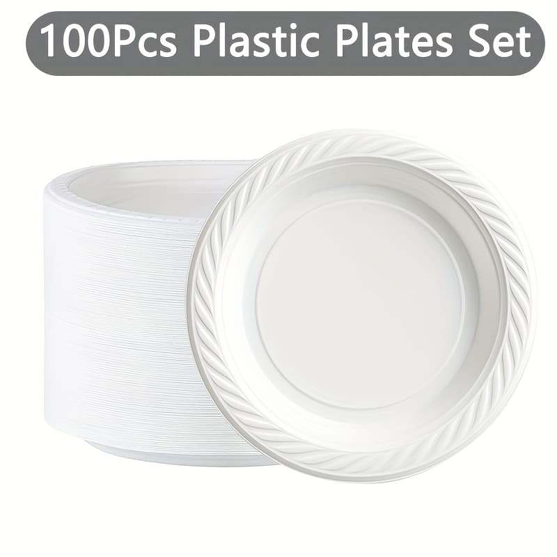 TEMU Premium Heavy Duty Plastic Plates. Wedding And Party Tableware Plastic Plate 9 Inches, - Super Of 100