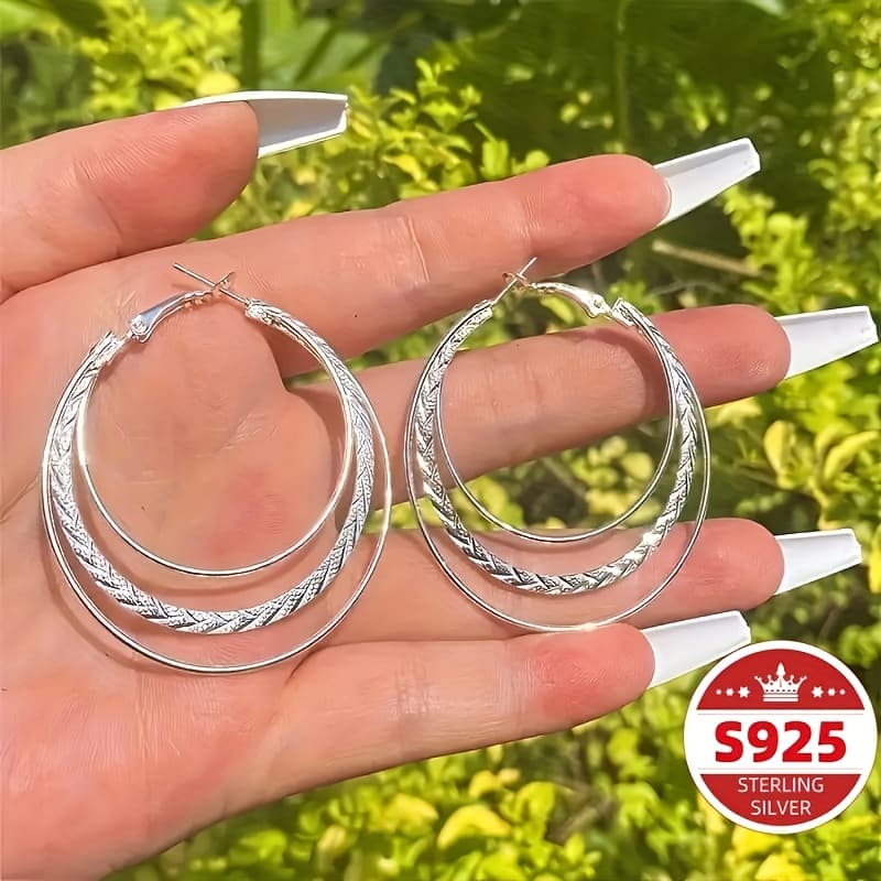 TEMU S925 Sterling Silver Large Round Women' Earrings | Pendant Jewelry Gifts For Birthdays And Daily Wear