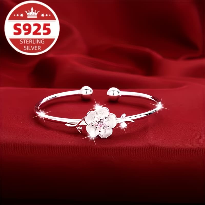 TEMU 925 Sterling Silvery Women's Bracelet With Adjustable Opening And , Highlighting Fashion And Novelty. On Daily Holidays, Including Christmas, New Year, Valentine's Day, And Is The Gift