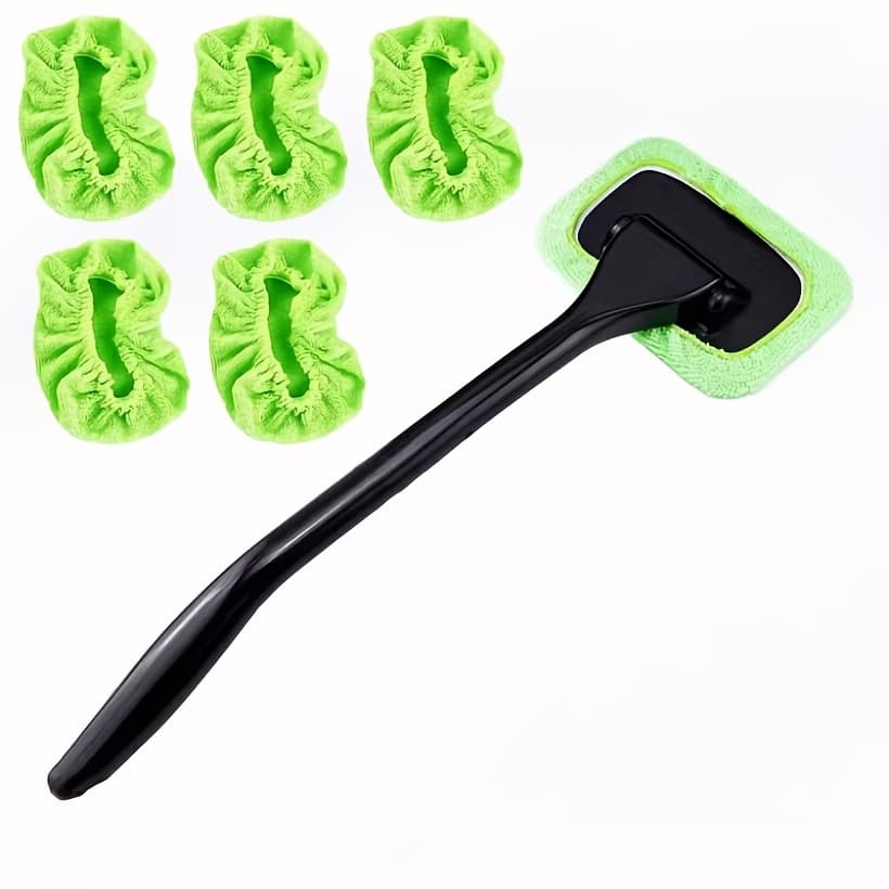 TEMU 6pcs Set, Windshield Cleaning Tools, Car Window Cleaner, Total 5pcs Reusable Car Interior Cloth Pads, Cleaning Brush