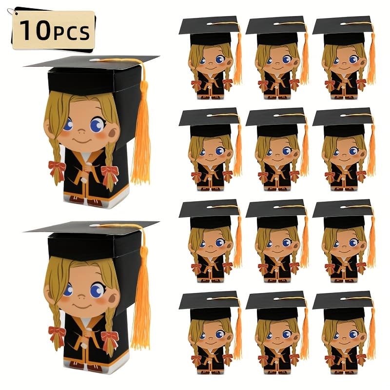 TEMU 10pcs Pack Graduation Candy Boxes - Elegant & Decorated Favor Boxes Suitable For Graduation, Supplies, - Paper Gift Boxes For Awards & Milestones
