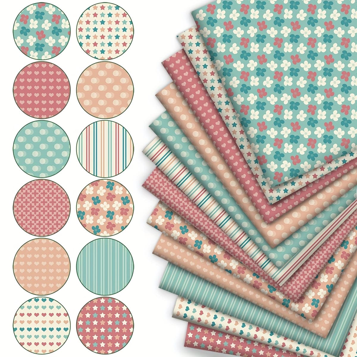 TEMU 12pcs Pre-cut Geometric Patches - Heart, Flower, Colors Suitable For Diy Crafts, Quilting, Bag Making, Doll Clothes, Wallets - Fabric For Fabric (beginners & )