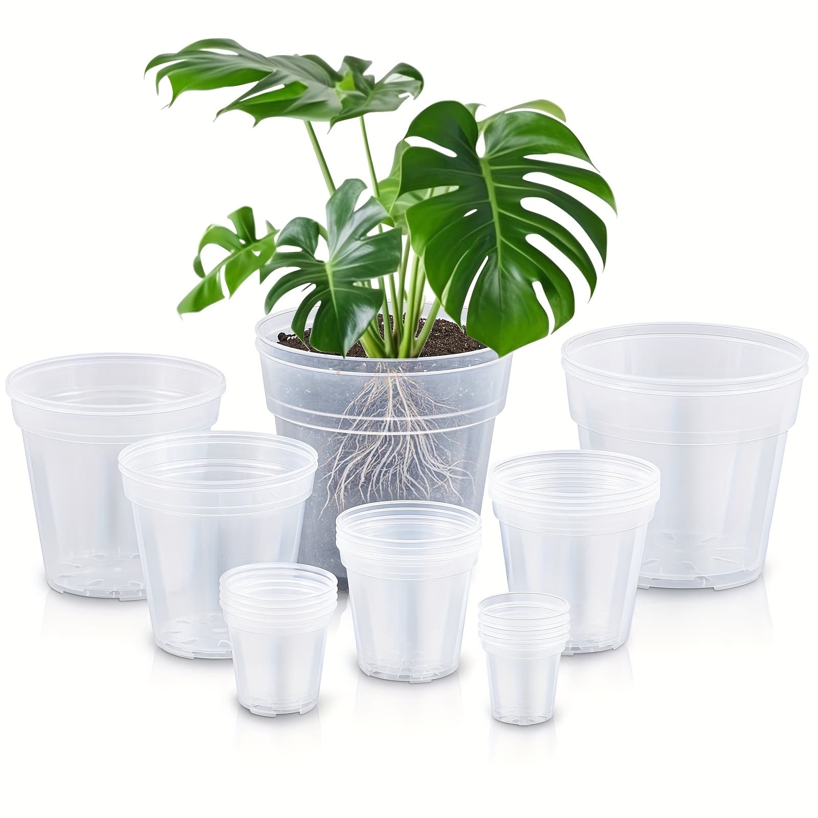 TEMU 24pcs Large Size Clear Nursery Pots Pack Plant Pots With Drainage Holes Planters For Indoor Plants Flexible Transparent Plastic Plant Bottle Succulents Gardening Gift,home Decor