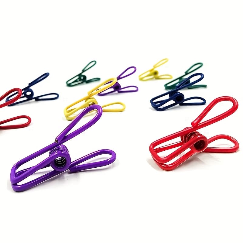TEMU 22pcs Multipurpose Colorful Stainless Steel Clothes Pins | Metal Socks Hanging Pegs Clips For Household Use, Random Color
