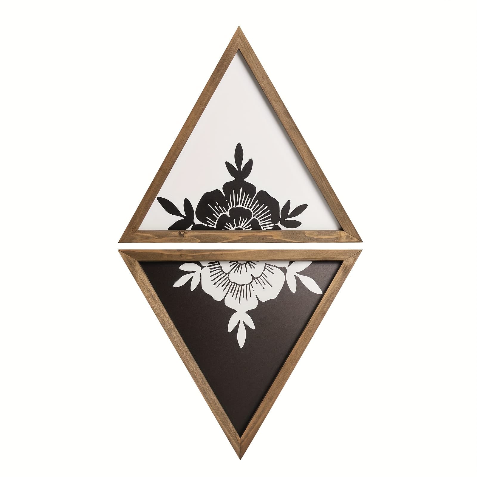 TEMU Floral Wall Decor Wooden Botanical Wall Art Framed Boho Wood Geometric Triangles Black White Bedroom Bathroom Room Home Decorations