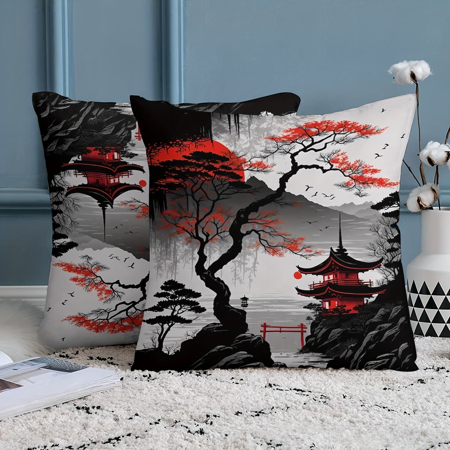TEMU 2pcs Ink Plum Pattern Pillowcases, High-quality Short Plush, Double-sided Printing, 18x18 Inches - Ideal For Sofa, Living Room, Bedroom, Car, Home Decor, No Insert Included