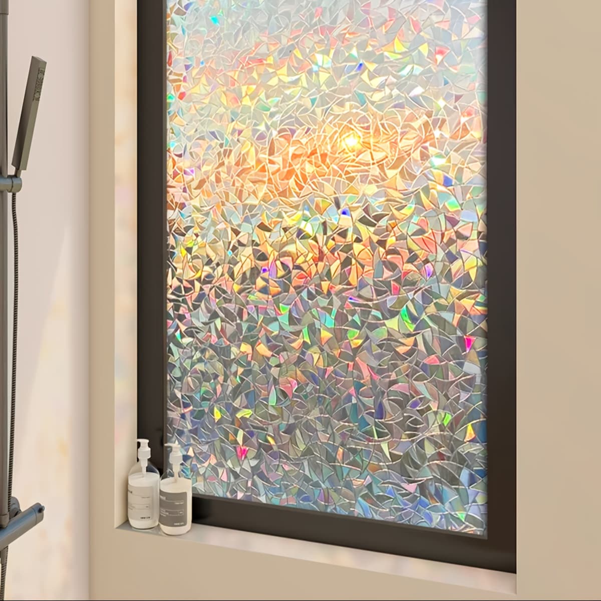 TEMU 1pc Privacy Window Film, 1 Way Rainbow Window Film No Glue Static Privacy, Sun Blocking Film, Decorative For Home Bathroom Door And Window