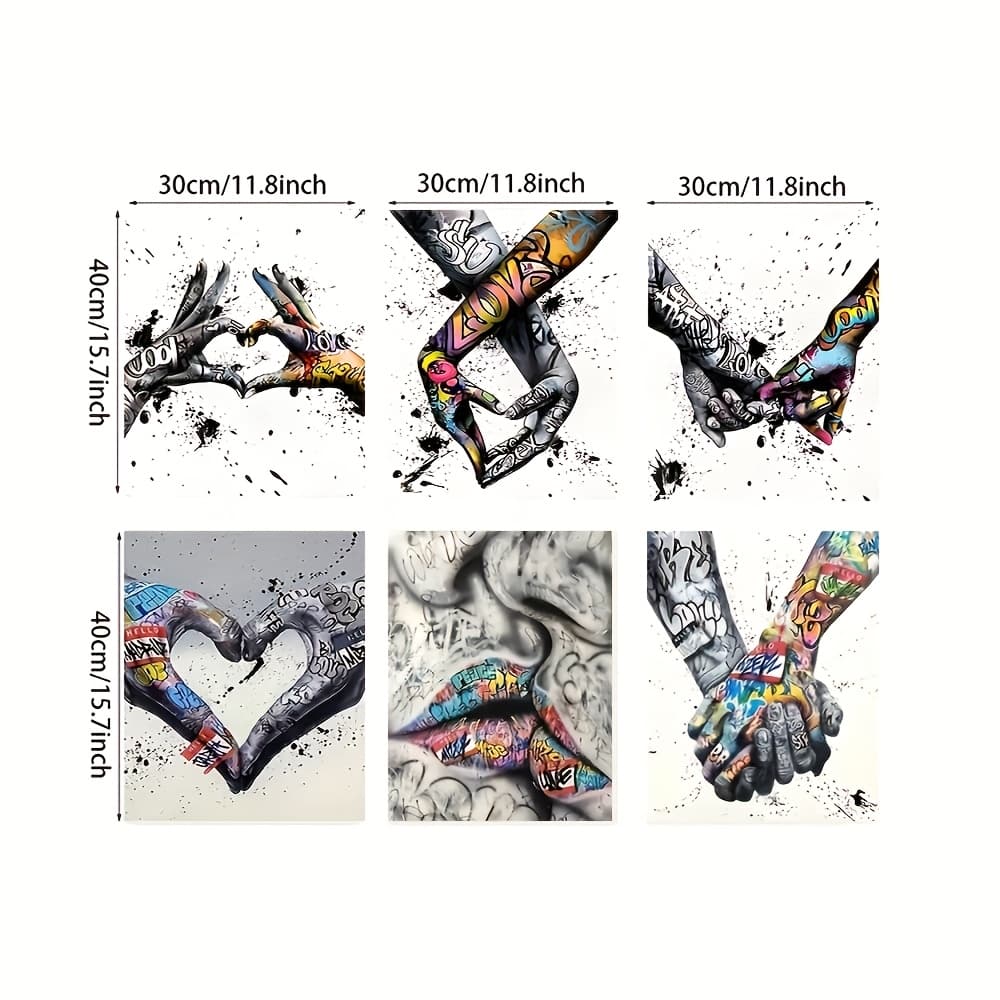 TEMU 6pcs Graffiti Holding Hands Art Decorative Painting, Wall Art Canvas Prints, Living Room Home Decoration Paintings, Without Frames