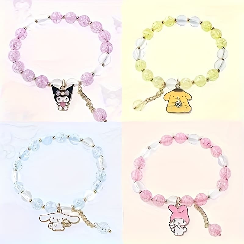 TEMU Officially Licensed Additions 4pcs Cute Pastel Beaded Bracelet, Featuring And Moon Charms, Wear And As A Gift For