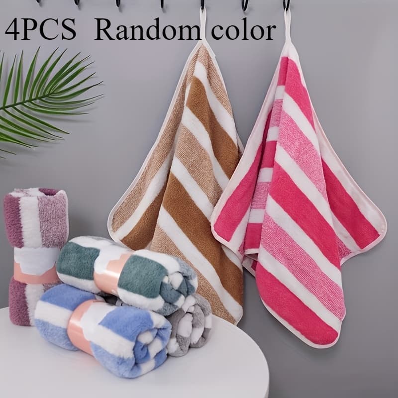 TEMU 4 Striped Pattern Random Color Towels, Super Soft, Super Absorbent, No Lint, 240g Per Fabric, Size 33 Cm X 73 Cm, Suitable For Halloween, Christmas, New Year's Perfect Family Gift
