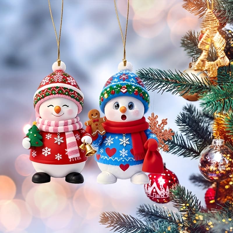 TEMU 2pcs Snowman Family Christmas Ornament Set - Plastic Hanging Decorations With Snowman Parent & Figures, Durable / Tree & Holiday Decor, Festive Gift Set