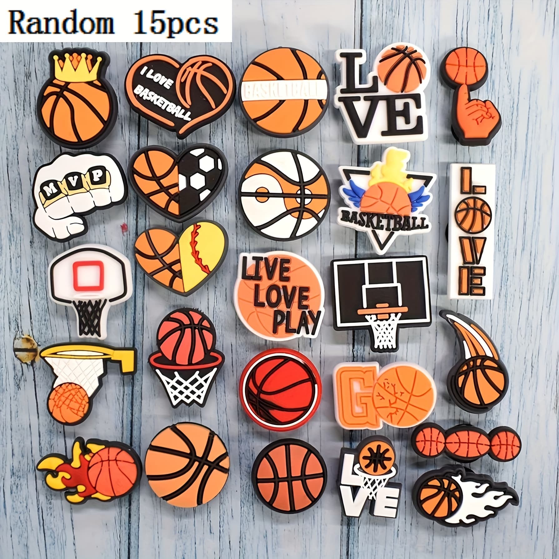 TEMU Random 15pcs Vibrant Basketball-themed Shoe Charm Accessories - Decorative Sports Shoe Decorations For Sneakers, , And Athletes - Add A Touch Of Style And Personality To Your Shoes