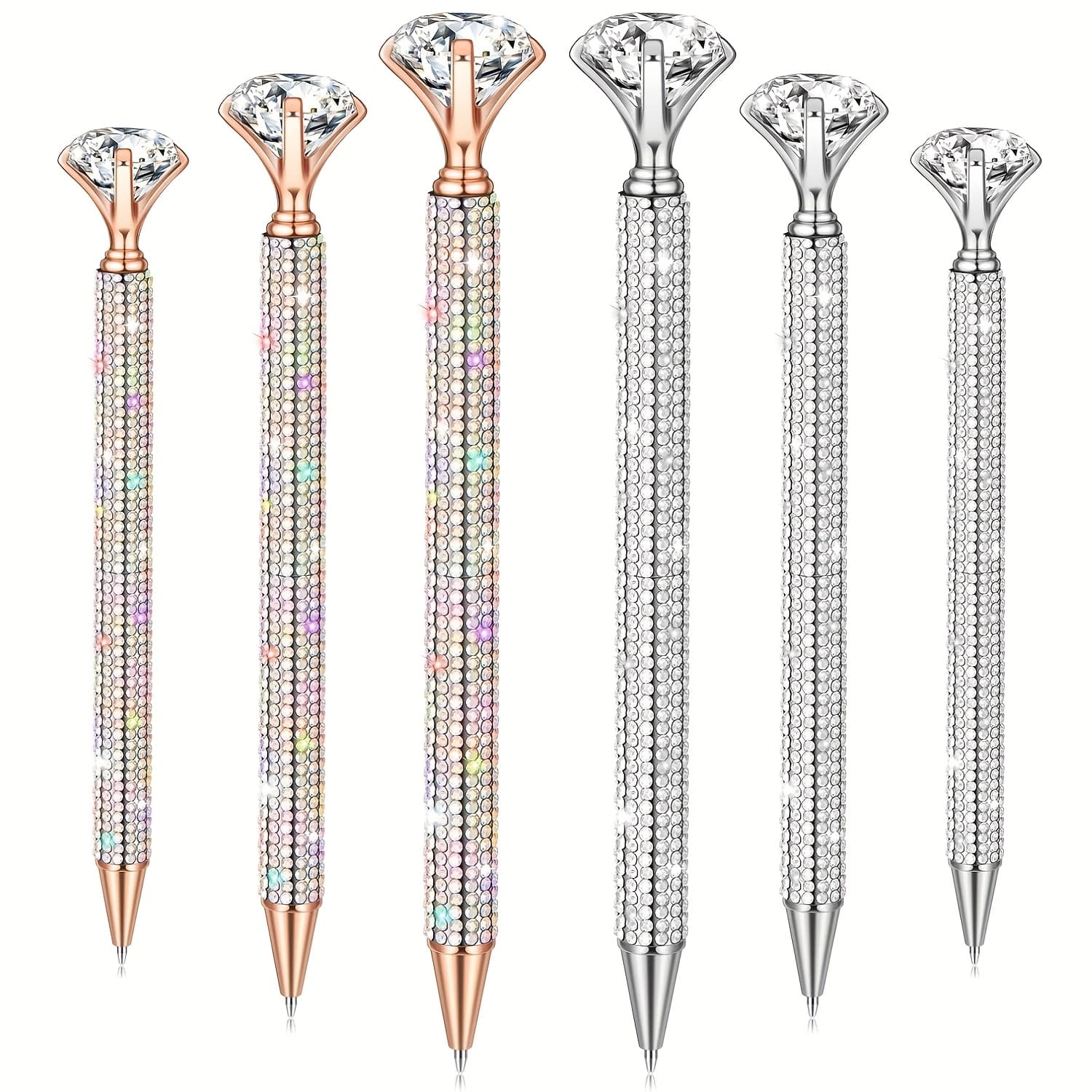 TEMU Set Of 6 Large Diamond Pens With Crystals, Metal Ballpoint Pens Are Perfect For Sparkle To Wedding And Bridal Shower Gifts, Featuring Black Ink For Birthday Supplies