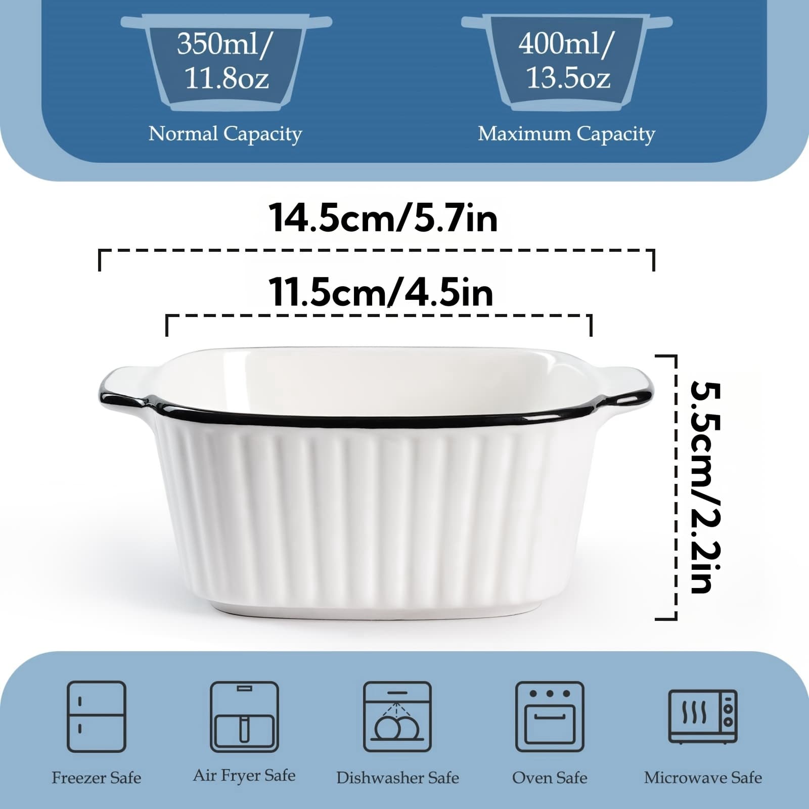 TEMU Set Of 4 15oz Square Ceramic Baking Dishes With Handles, Suitable For Use , Microwave, And Dishwasher