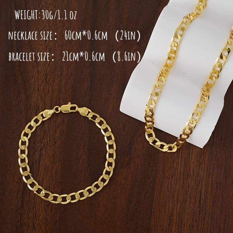 TEMU 925 Silver, 24k Golden-plated Jewelry -6mm Wide - Cuban Necklace + Bracelet Set - Fashionable Jewelry For Men And Women - - Daily Wear - Party Wear - Day Gift - Graduation Gift - Birthday Gift